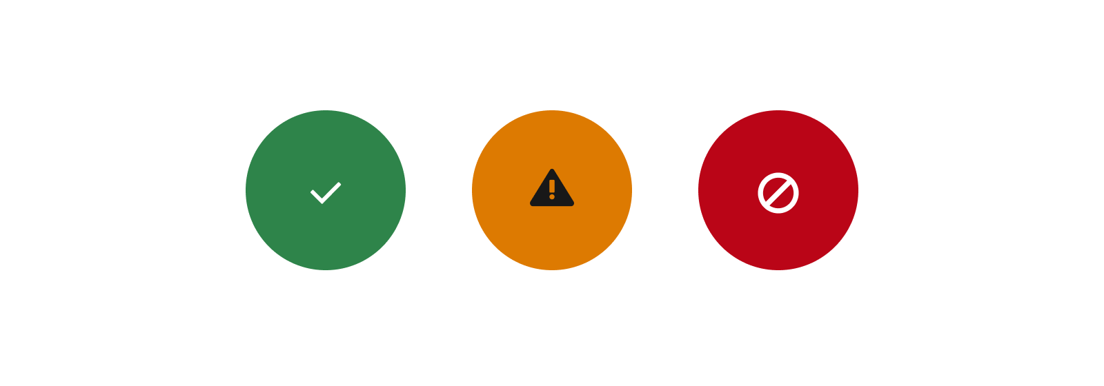 A graphic showing three messaging symbols, illustrating how Salesforce palettes are constructed with intention in order to convey important messages quickly.