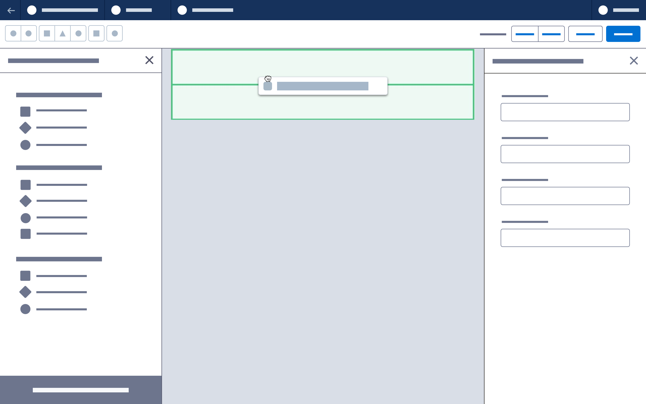 A wireframe showing a green drop zone example