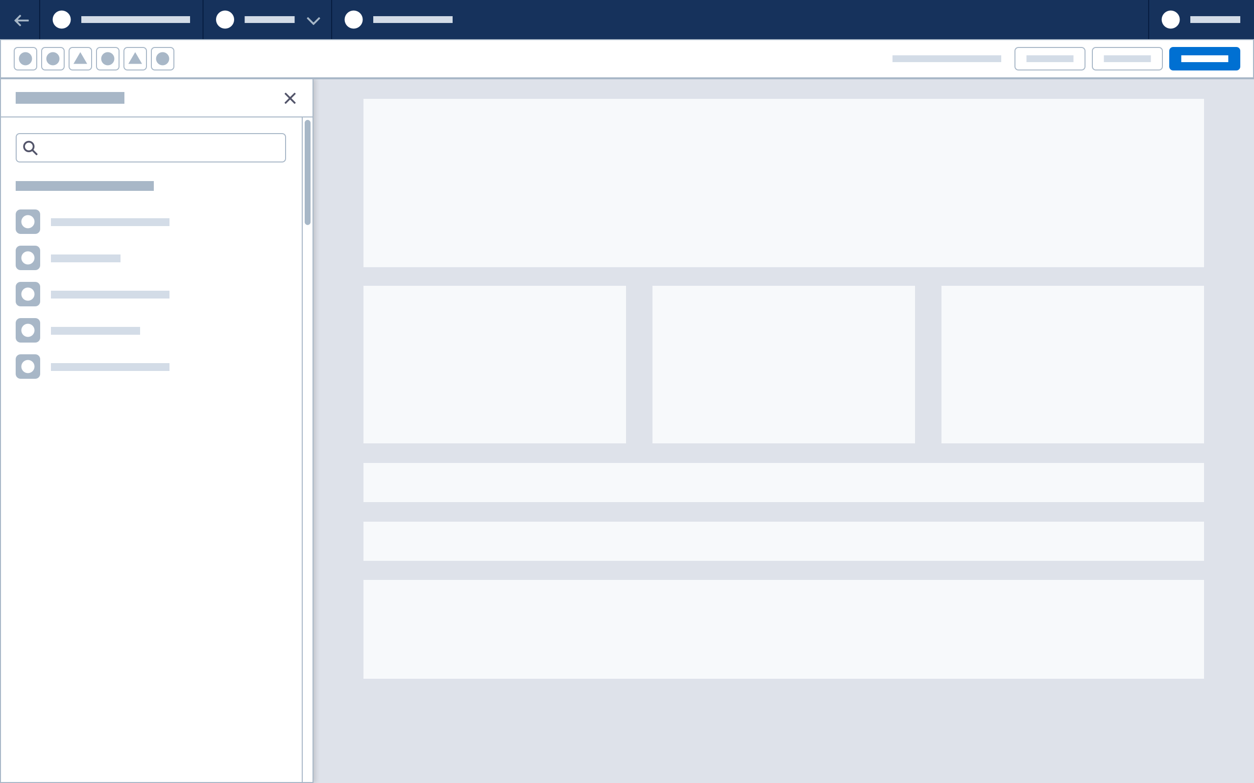 Wireframe showing the base component panel