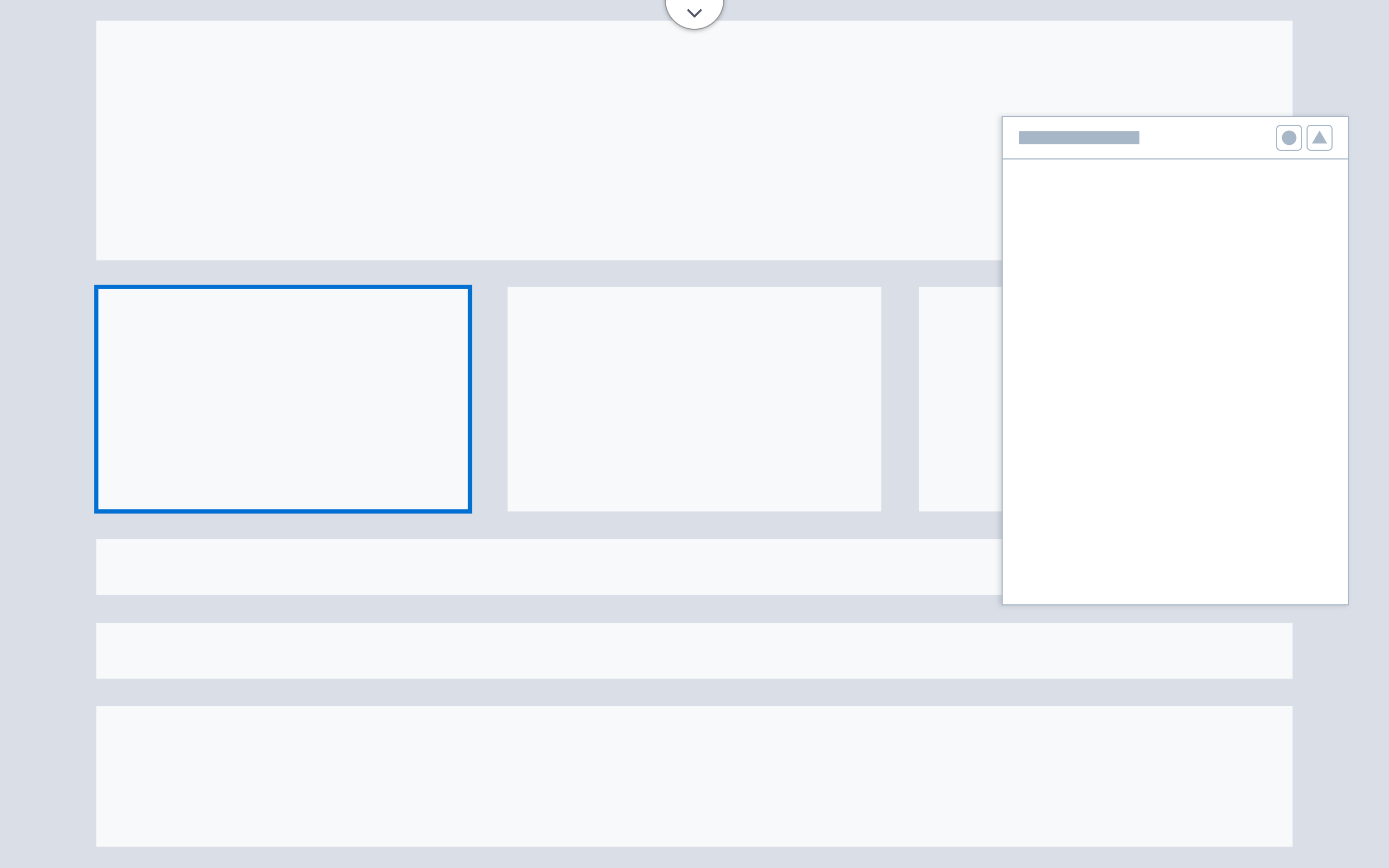 A wireframe showing a floating panel and the corresponding component, outlined in blue.