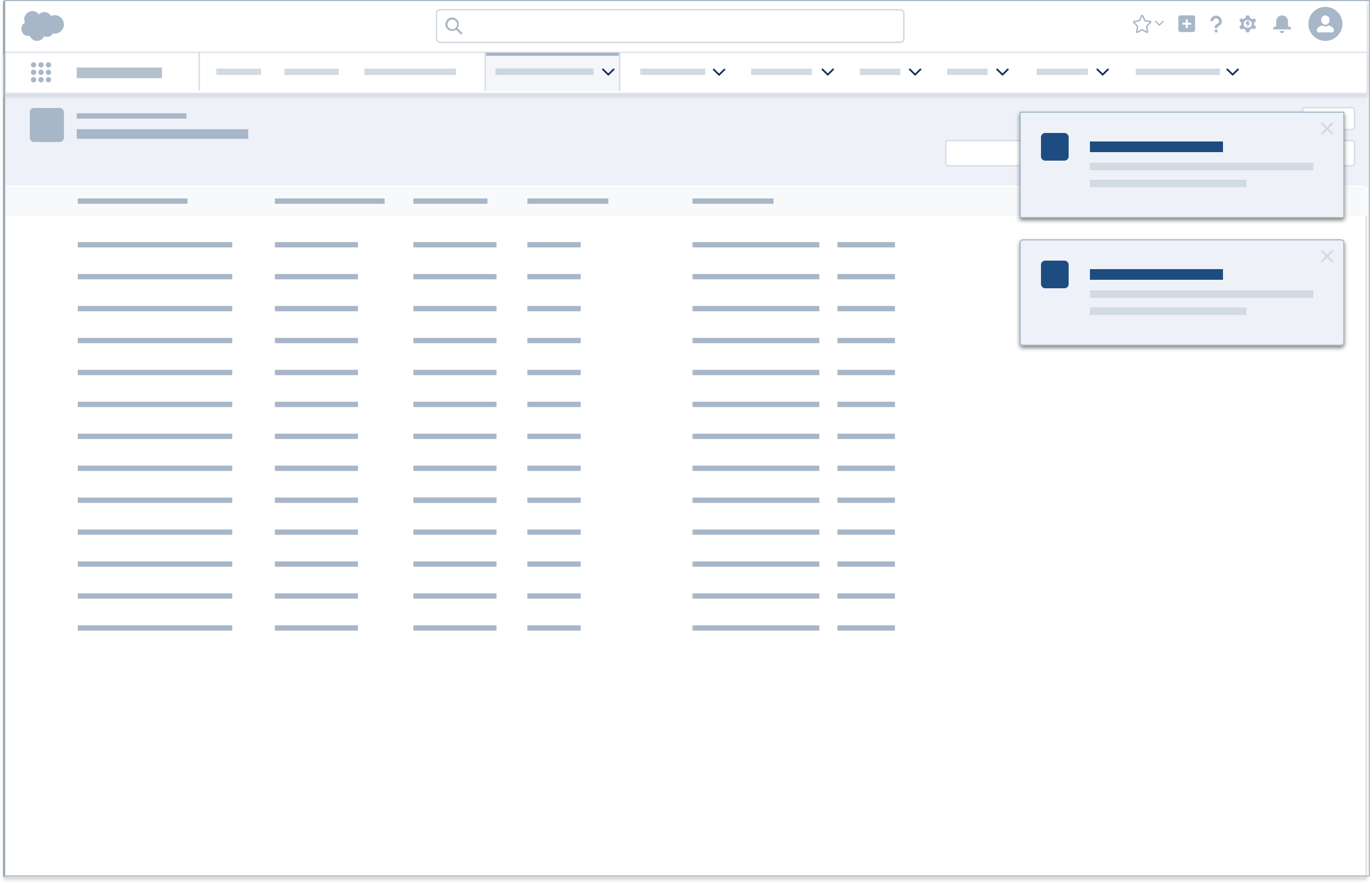 A wireframe showing an example of a notification, two notification tiles.